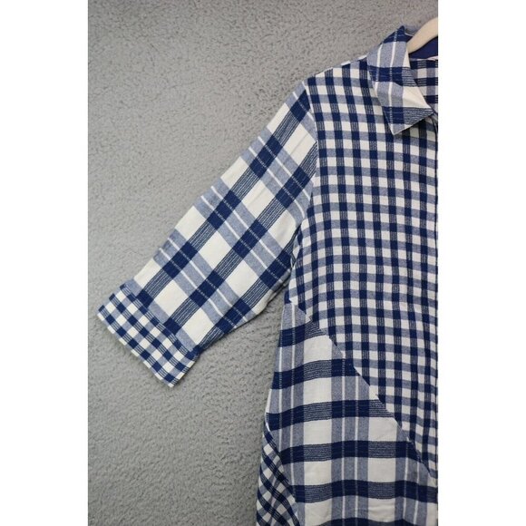 Soft Surroundings Blue White Plaid Button-Up Top-Medium/Petite - Picture 3 of 12